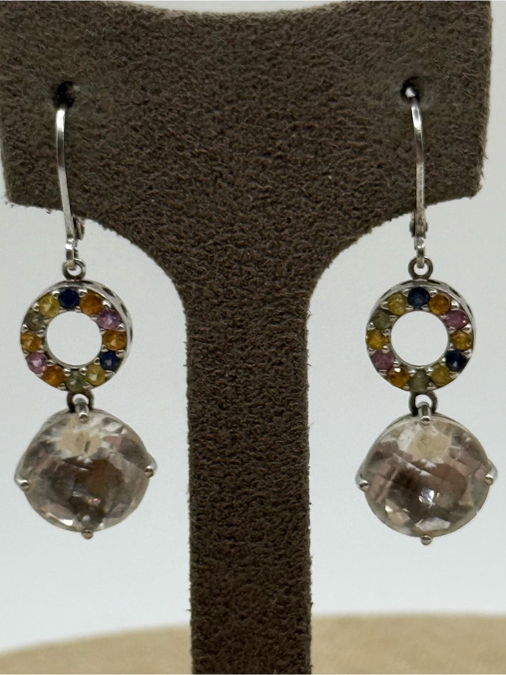 SIAM Sterling Silver sapphire Gemstone Drop Earrings with Clear Faceted Drops